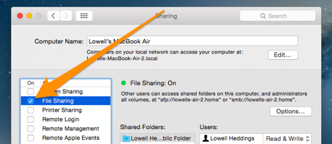File Sharing Option OS X