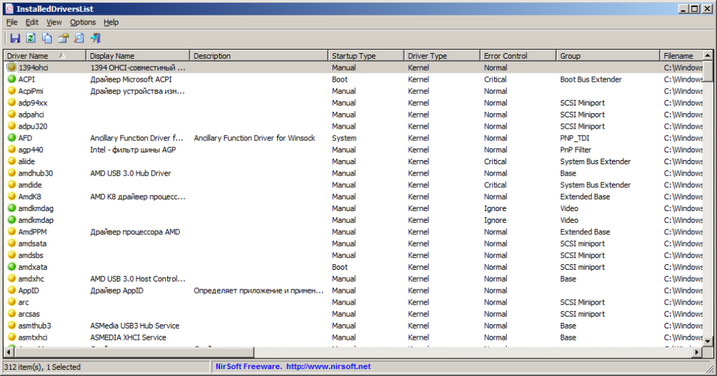 InstalledDriversList в Windows