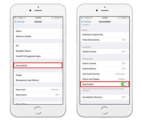 Как включить Reachability в iPhone-6