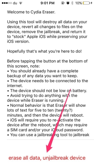 remove jailbreak cydia eraser