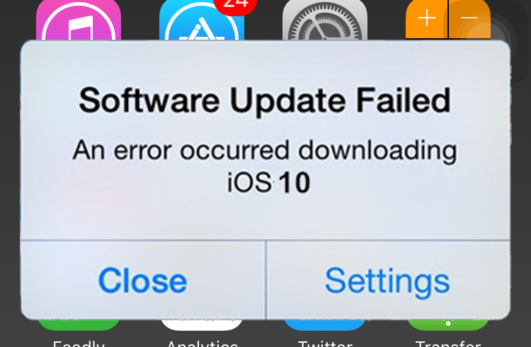 сбой обновления iOS 10