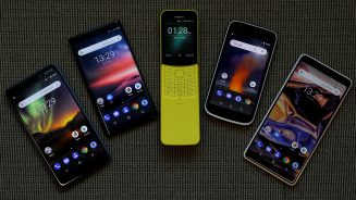 The New Nokia 6, Nokia 8 Sirocco, Nokia 8110, Nokia 1 and the Nokia 7 Plus are seen at a pre-launch event in London