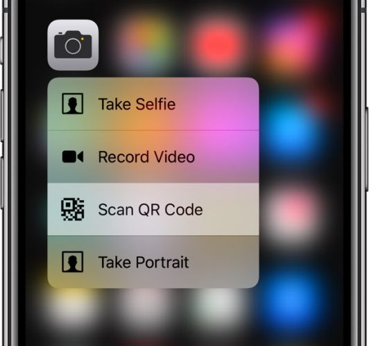 iOS 12 Camera app 3D Touch scan qr code shortcut