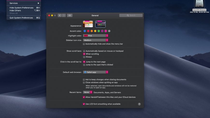 macOS-Mojave-Dark-Theme-accent-color-Pink