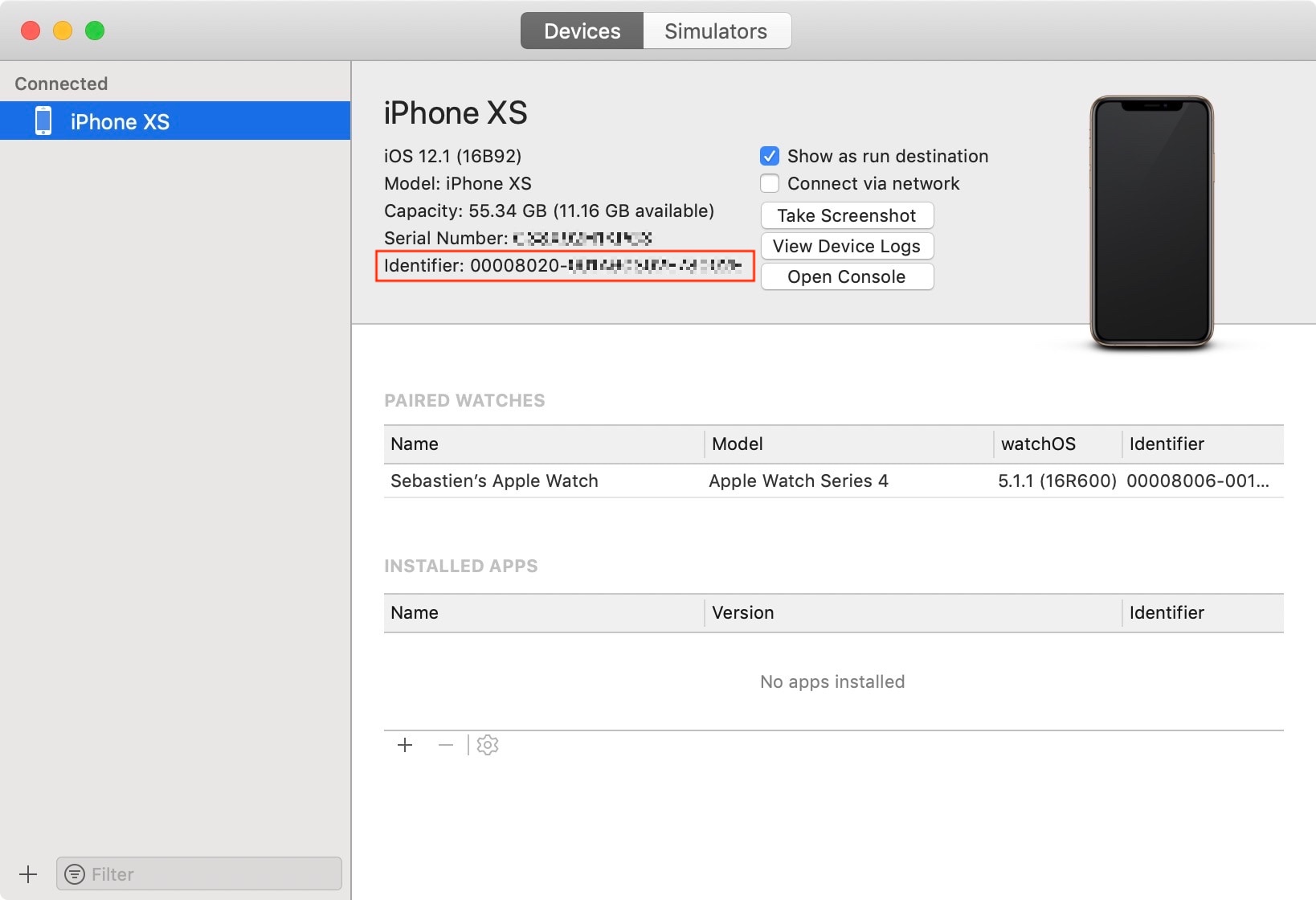 Get-iPhone-XS-UDID-in-Xcode