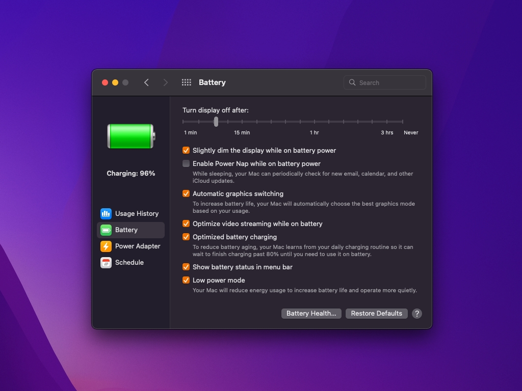 Apple-macOS-Monterey-Battery-preferences-Low-Power-Mode-turned-on