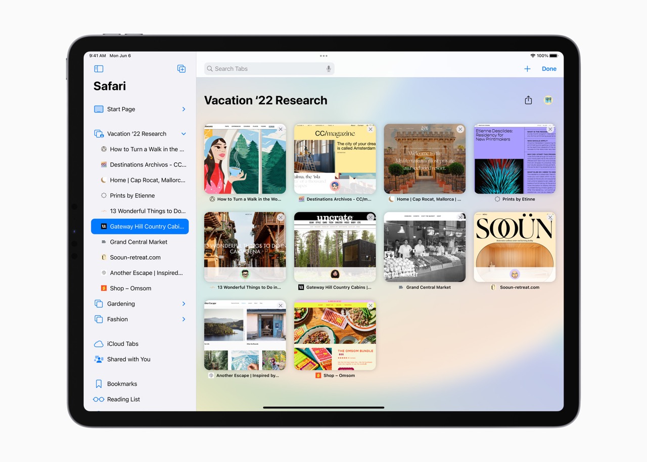 Общий доступ к группам вкладок в Safari ipados 16