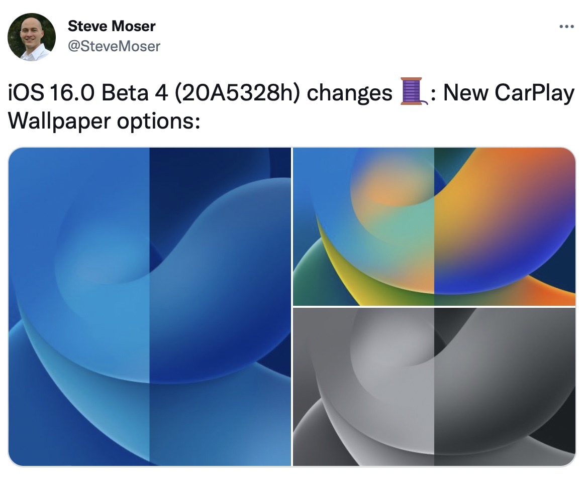 iOS 16.0 Beta 4 (20A5328h) changes 🧵 New CarPlay Wallpaper options Large