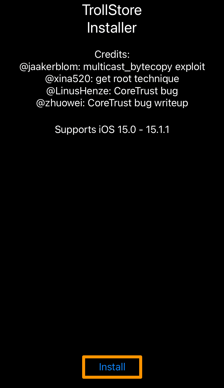 TrollStore-Installer- кнопка установить