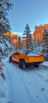 Orange-Cybertruck-mountain-wallpaper
