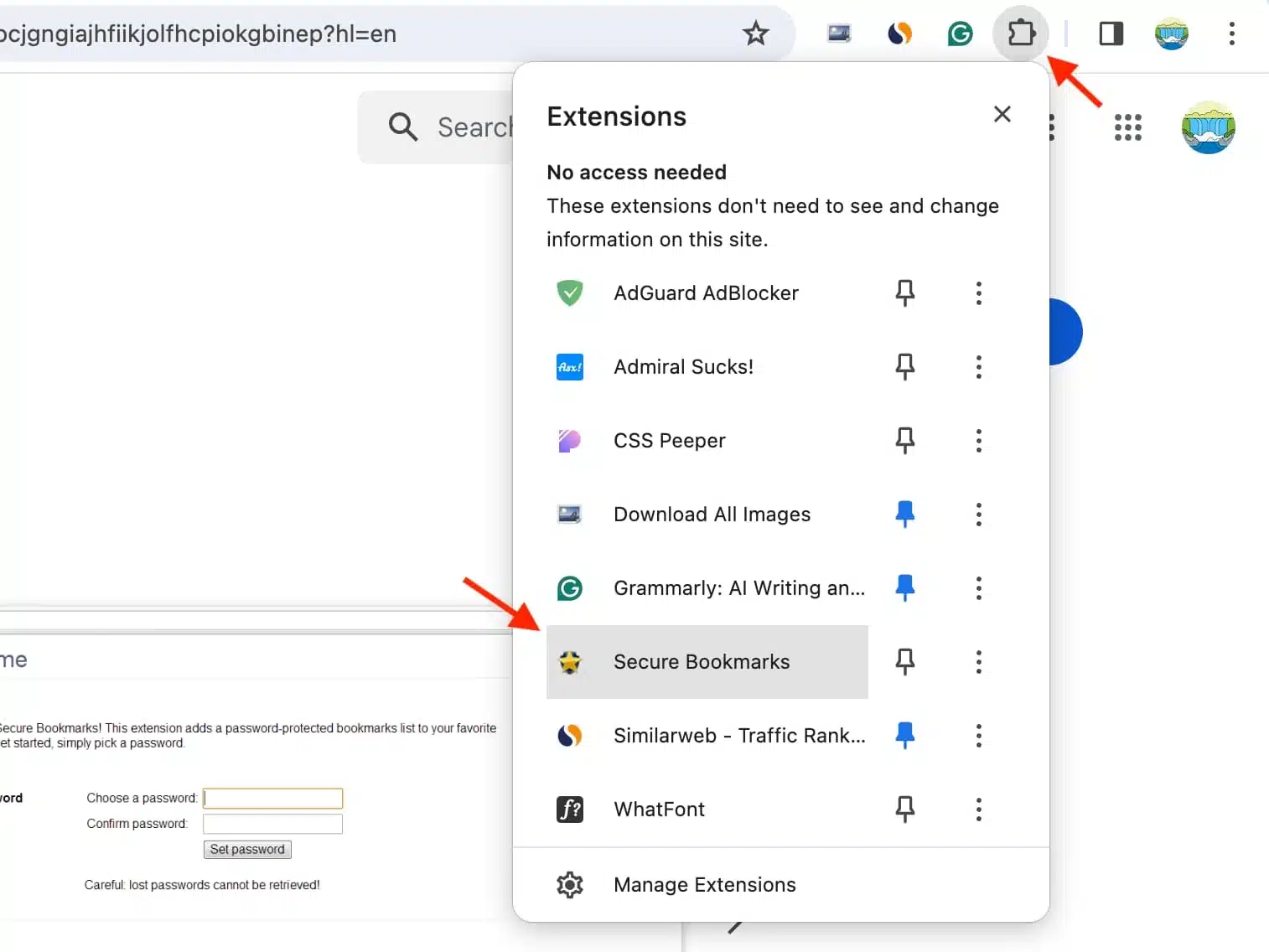 Click-Secure-Bookmarks-extension-in-Chrome