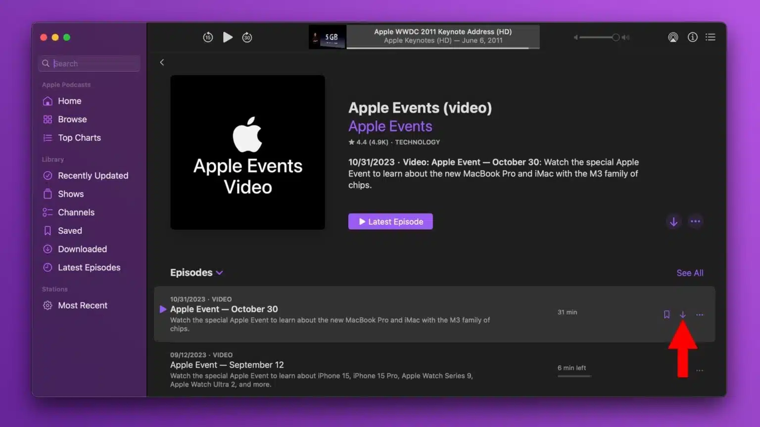macOS-Sonoma-Podcasts-App-Apple-Events-Episodes-Download-Button-Highlighted-1536×864