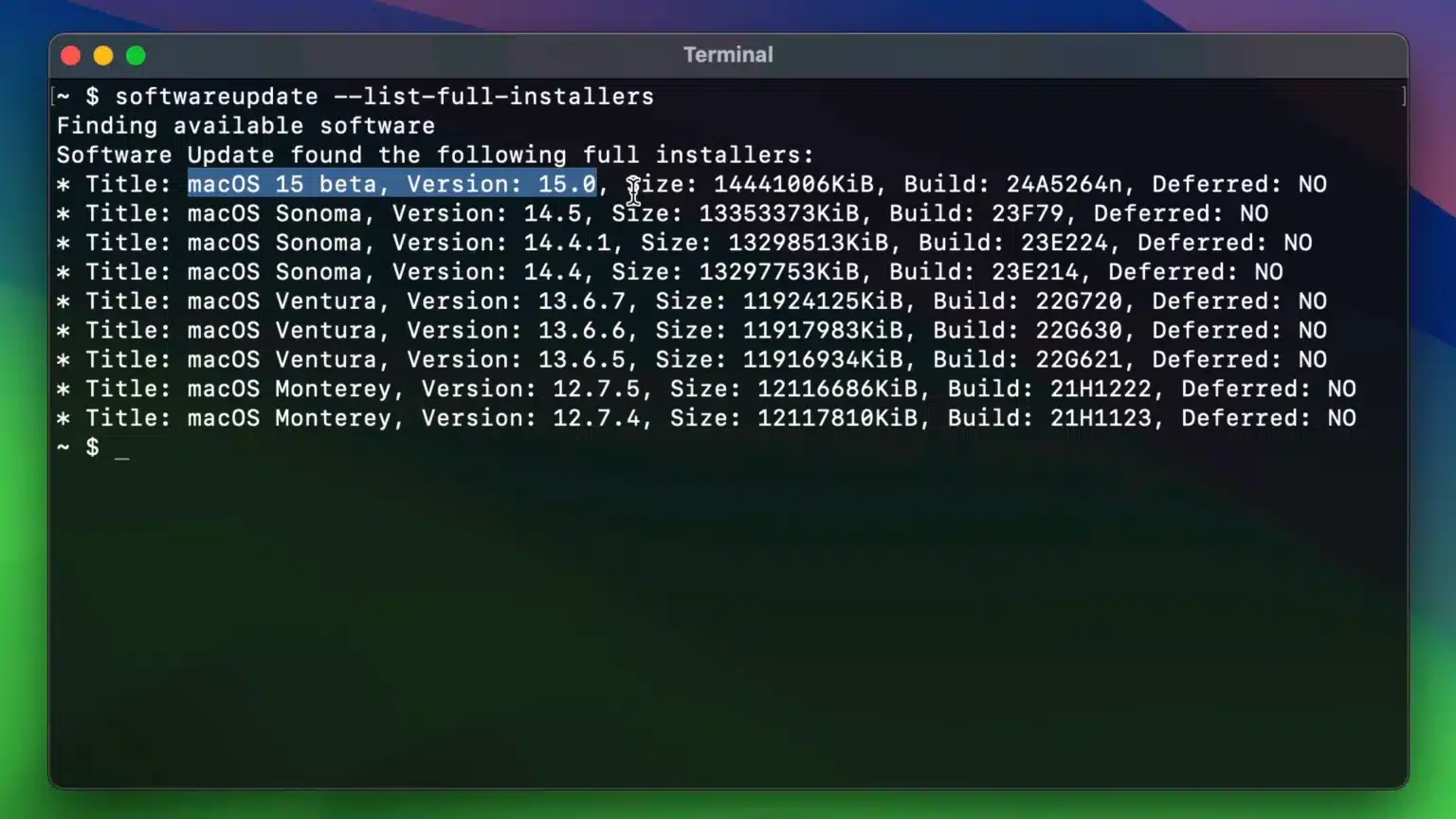 terminal-softwareupdate-list-full-installers-macOS-Sequoia