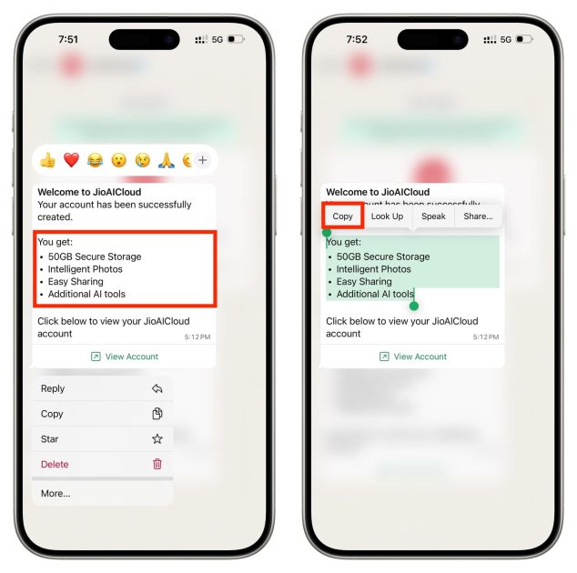 Selecting-part-of-WhatsApp-message-on-iPhone